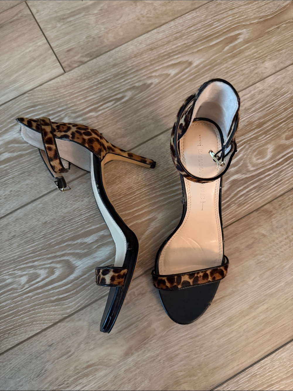 Banana Republic Leopard Print Ankle-Strap Stiletto Sandals - Brown/Black